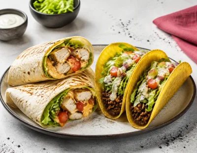 Fresh wraps and tacos prepared in the restaurant