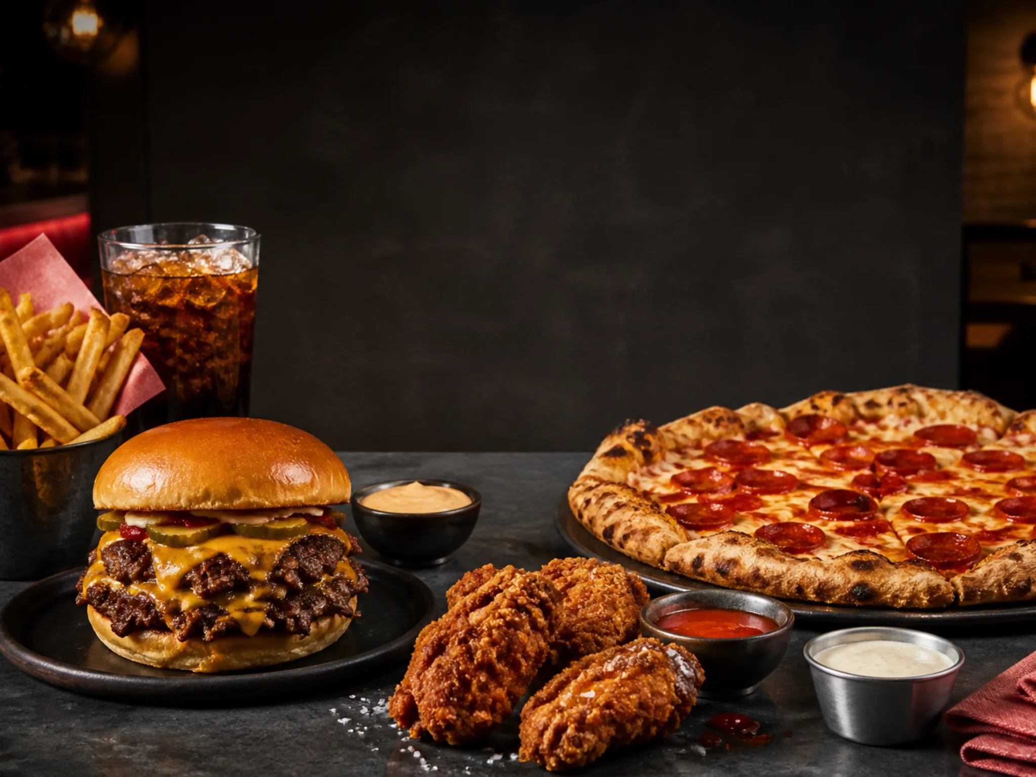 A freshly prepared fast-food spread